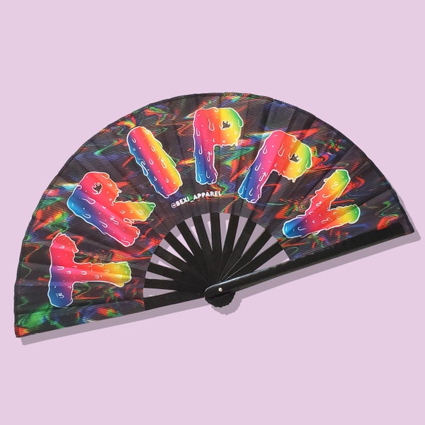 Rave Fan - TRIPPY - Large Festival Accessory for Raves, Party, Photoshoot, Concert, Club, Trippy, Acid, Black