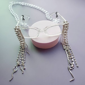 Clear Rhinestone Glasses - SALE - Drip Crystals with Necklace Chain - Rave / Music Festival / Concert / Cosplay / Bachelorette / Costume