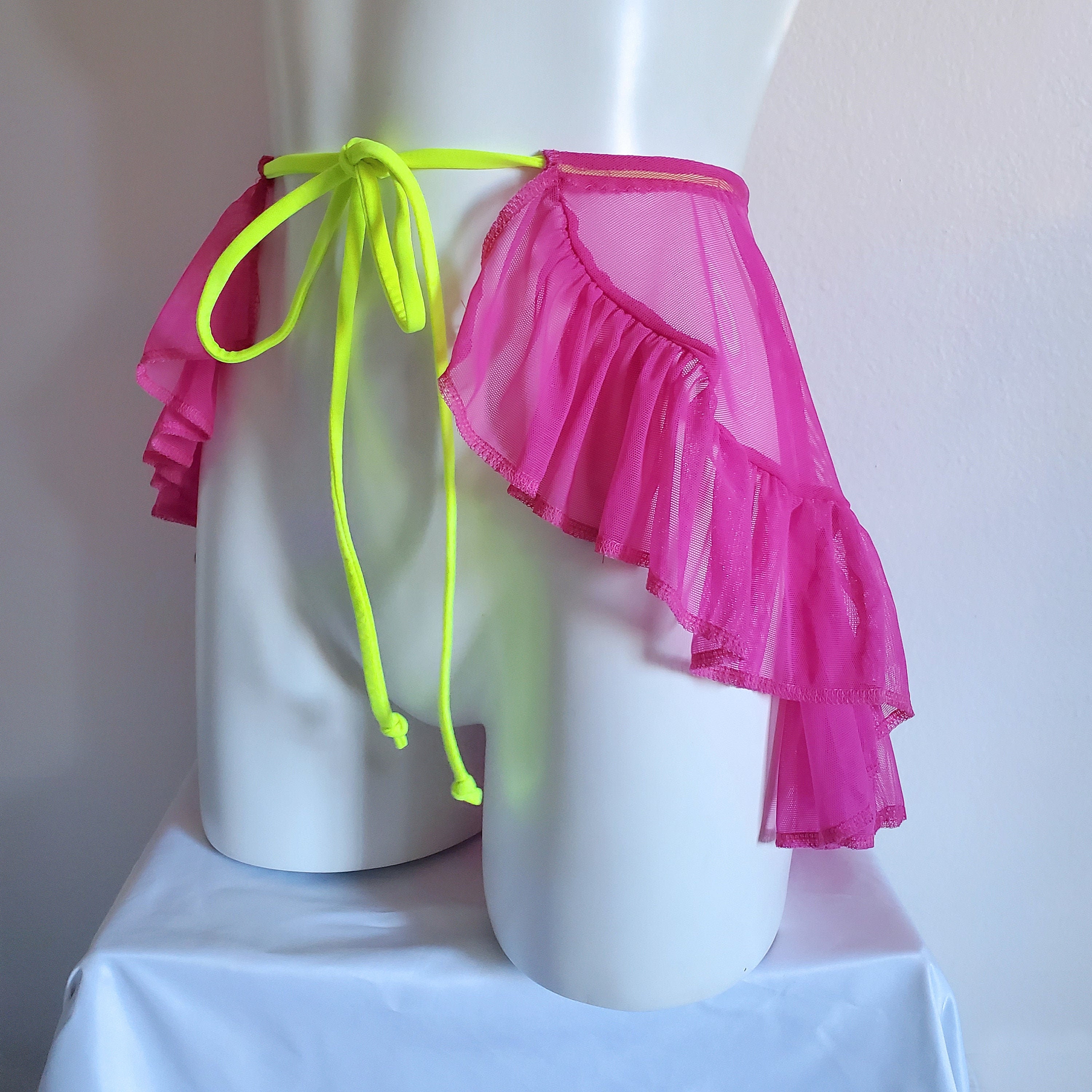 Mesh Rave Skirt Ruffle hem with Drawstring Tie Cape / Etsy