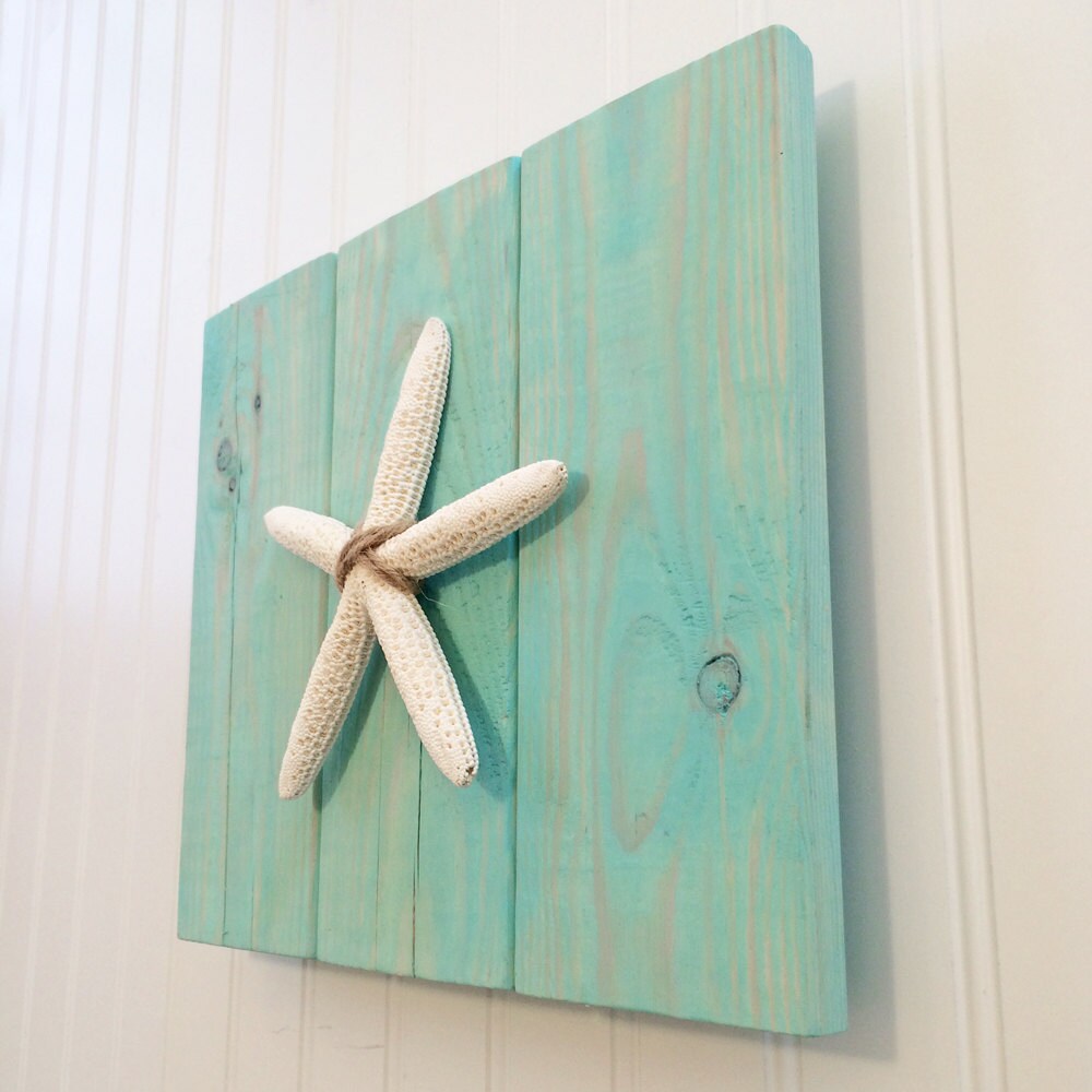 Rustic Wood Plank Wall Art / Rustic Beach Starfish Plank Sign Etsy