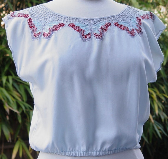 Butterfly Blouse, Cut Work, Crochet Look, Batiked… - image 1