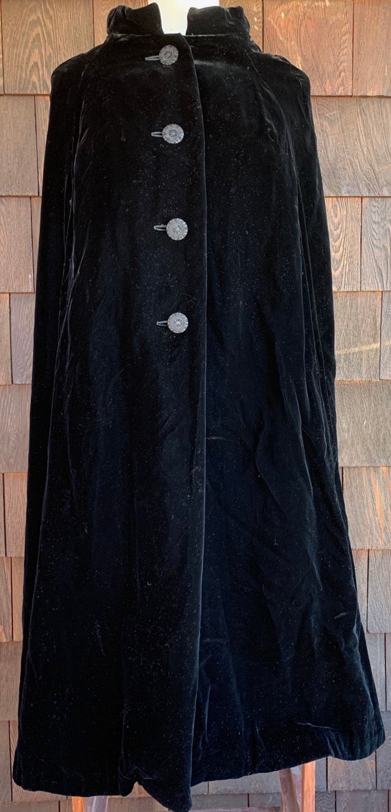 Vintage Thick Long Cotton Black Velvet Cape with A