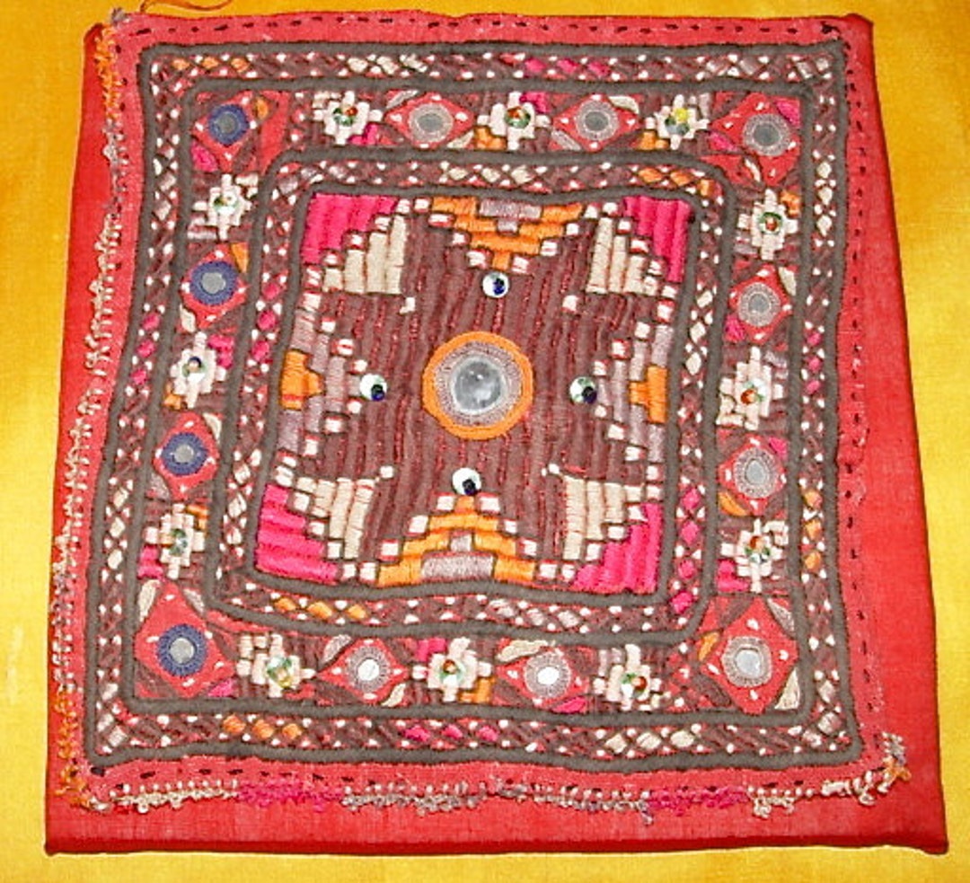 Vintage/antique Embroidery Square With Mirrors and Sequins From India ...