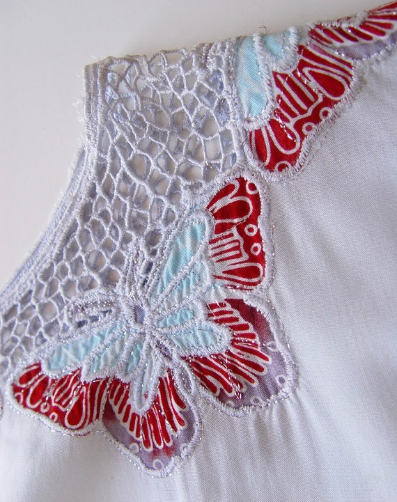Butterfly Blouse, Cut Work, Crochet Look, Batiked… - image 6