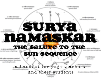 Surya Namaskar Salute to the Sun - un document imprimable d'une page destiné aux professeurs de yoga et à leurs élèves