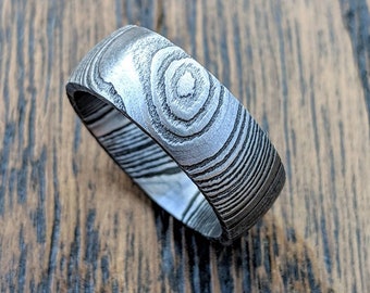 Anillo de acero de Damasco, anillo hecho a pedido, anillo de hombre de 8 mm, anillo unisex, anillo de hombre, anillo personalizado, alianza de boda personalizada