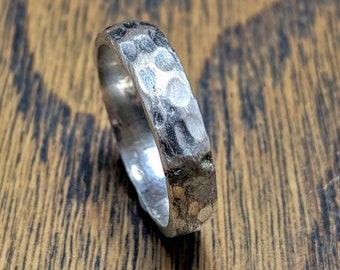 Anillo de plata de ley para hombre, anillo vikingo, anillo rústico, anillo martillado, anillo de plata, alianza, anillo de boda