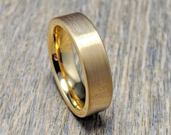 Anillo de carburo de tungsteno de oro, anillo de promesa, banda de boda de tungsteno para hombres, banda de tungsteno de 6 mm, tungsteno de oro, Comfort Fit, tungsteno unisex