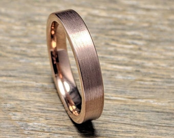 Banda de boda de oro rosa de tungsteno, banda de tungsteno de 4 mm, tungsteno de oro rosa, ajuste cómodo, tungsteno unisex, anillo de promesa de parejas, anillo para hombre