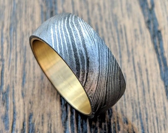 Anillo de acero de Damasco, hecho a pedido anillo, anillo de hombres de 8 mm, anillo unisex, anillo de hombre, anillo personalizado, banda de boda personalizada
