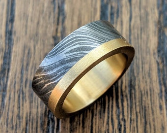 Anillo de acero de Damasco, hecho a pedido anillo, anillo de hombres de 8 mm, anillo unisex, anillo de hombre, anillo personalizado, banda de boda personalizada