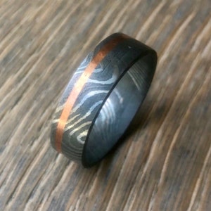 Damascus Steel ring, copper, custom, made to order, 8mm ring, unisex ring, mens ring, custom ring, custom wedding band