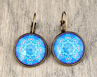 Pendientes de cristal, pendientes colgantes, boho, regalos para ella, pendientes caídos, pendientes de boho azul, cabujón, regalo para la madre, regalo del día de las madres