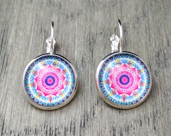 Pendientes de cristal, pendientes colgantes rosas, boho, regalos para ella, pendientes caídos, pendientes boho, cabujón, regalo para la madre, regalo del día de las madres
