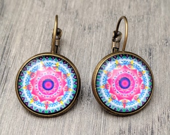 Pendientes de cristal, pendientes colgantes rosas, boho, regalos para ella, pendientes caídos, pendientes de boho azul, cabujón, regalo para la madre, regalo del día de las madres