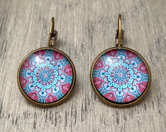 Pendientes de cristal, pendientes colgantes rosas, boho, regalos para ella, pendientes caídos, pendientes de boho azul, cabujón, regalo para la madre, regalo del día de las madres