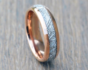 Banda de boda de tungsteno, banda de tungsteno de 6 mm, meteorito rosa oro tungsteno, Día de San Valentín, ajuste cómodo, tungsteno unisex, parejas anillo de promesa