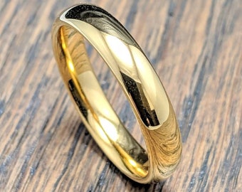 Banda de boda de oro de tungsteno, banda de tungsteno de 4 mm, tungsteno de oro, ajuste cómodo, tungsteno unisex, anillo de promesa de parejas, anillo de oro