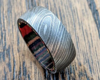 Anillo de acero de Damasco, anillo hecho a pedido, anillo de hombre de 8 mm, anillo unisex, anillo de hombre, anillo personalizado, alianza de boda personalizada