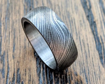 Anillo de acero de Damasco, hecho a pedido anillo, anillo de hombres de 8 mm, anillo unisex, anillo de hombre, anillo personalizado, banda de boda personalizada