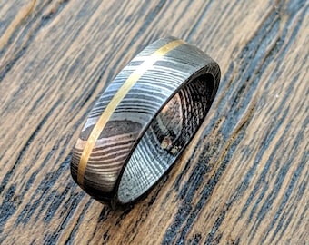 Anillo de acero de Damasco, hecho a pedido anillo, banda de boda de 8 mm, anillo unisex, anillo de hombre, anillo personalizado, banda de boda personalizada