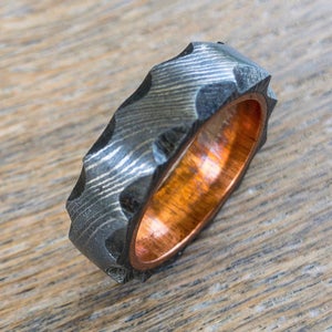 Damascus Steel ring, copper, custom, made to order, 6mm 8mm 10mm, unisex ring, mens ring, custom ring, custom wedding band