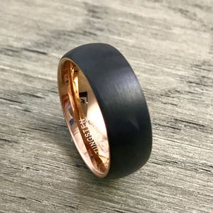 Rose Gold Tungsten, Mens Tungsten Wedding Band, 8mm Tungsten Band, Matte Black Tungsten, Comfort Fit, Unisex Tungsten ring