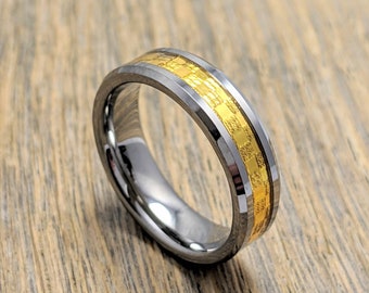 Banda de boda de tungsteno, banda de tungsteno de 6 mm, oro y plata tungsteno, día de San Valentín, ajuste cómodo, tungsteno unisex, parejas anillo de promesa
