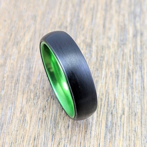 Black Green Brushed tungsten promise ring, tungsten wedding ring, Tungsten Ring, Men's Tungsten Band, Men's Tungsten Ring, Tungsten Band,