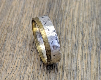 Anillo de bronce y plata de primera ley, anillo vikingo, anillo rústico, anillo de cobre, anillo de plata