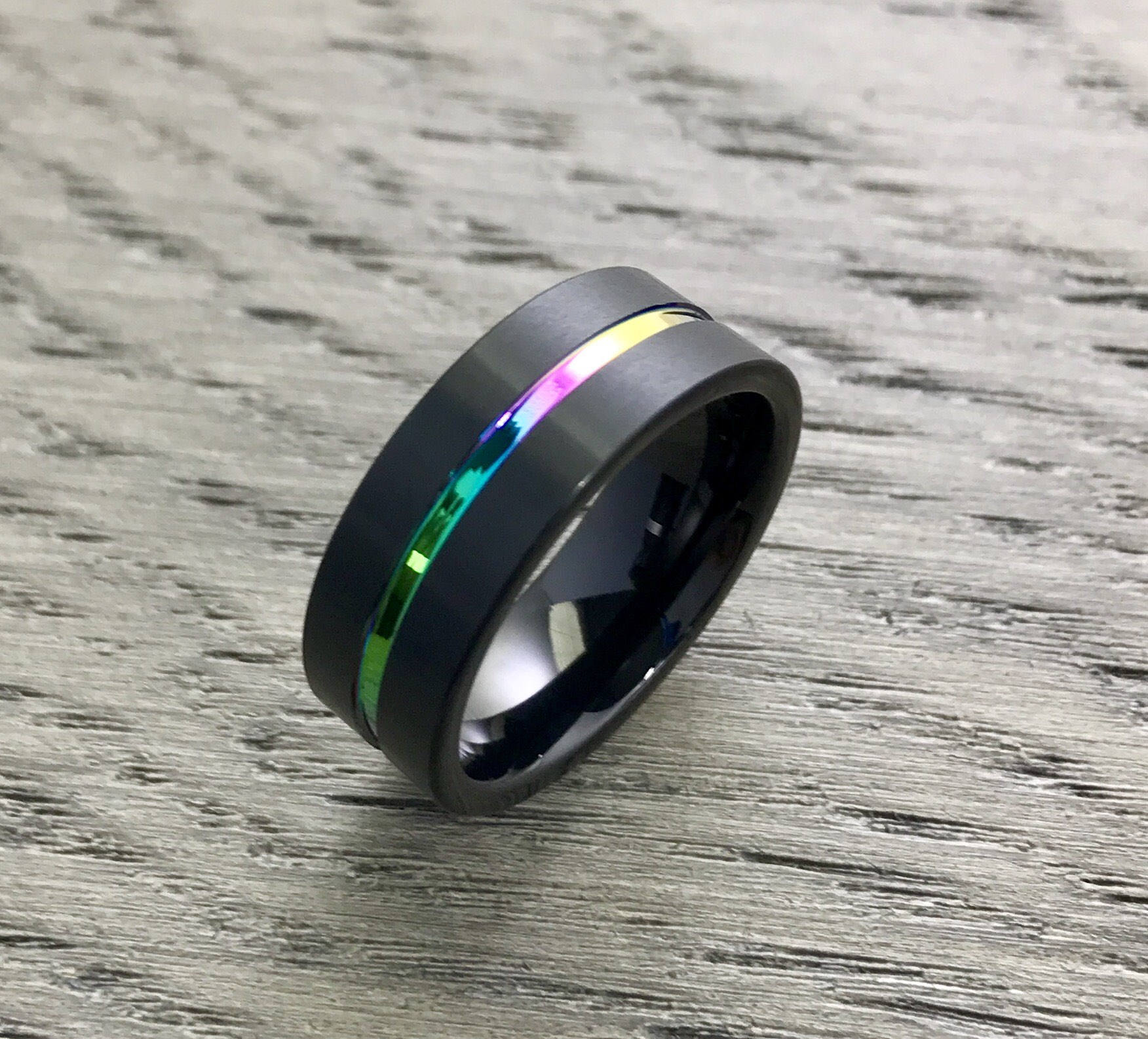 Mens Tungsten Wedding Band 8mm Tungsten Band Rainbow Colored Etsy