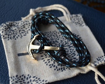 Anchor Bracelet, Men or Women Adjustable Bracelet,Black Rope Bracelet,  Nautical Bracelet, Anchor Jewelry, Nautical Jewelry, Sailor Bracelet