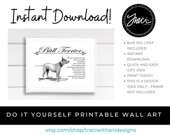 Bullterrier Dictionary Konsttryck – Vintage hundillustration (digital nedladdning)