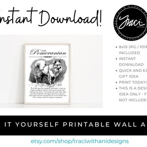 Pomeranian Pom Typography Wall Art Printable Artwork INSTANT DOWNLOAD With Dog Breed Dictionary Style Definition Dog Lover Gift image 1