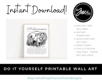 Pomeranian (Pom) - Typography Wall Art Printable Artwork (INSTANT DOWNLOAD) With Dog Breed Dictionary Style Definition - Dog Lover Gift