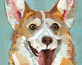 Corgi / Welsh or Cardigan - A Dog Art Collage Wall Hanging for Nurseries, Kids Rooms, Corgi Lover Gift (Gallery Wrapped Canvas Option)