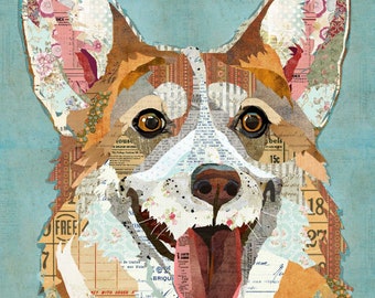 Welsh / Cardigan Corgi Collage Art - Grillige Dog Breed Wall Decor Print / Poster voor kwekerijen, slaapkamers, kinderkamers en meer
