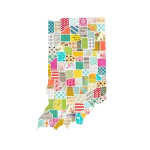 Indiana IN Wall Art Decor Print / Poster - A Modern Collage and Mixed Media Style Home Decor State Map