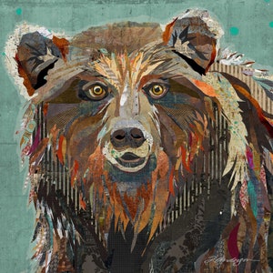 Majestic Montana Grizzly Bear - Colorful & Whimsical Fine Art Print for Cabins, Farmhouse, Wildlife and Zoo Animal Decor