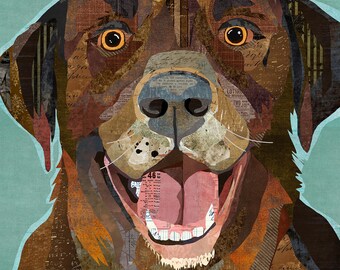 Chocolate Lab Art Print – Whimsical Dog Breed Collage