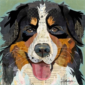 Bernese Mountain Dog - A Dog Art Collage Wall Hanging for Nurseries, Kids Rooms, Bernese Lover Gift (Gallery Wrapped Canvas Option)