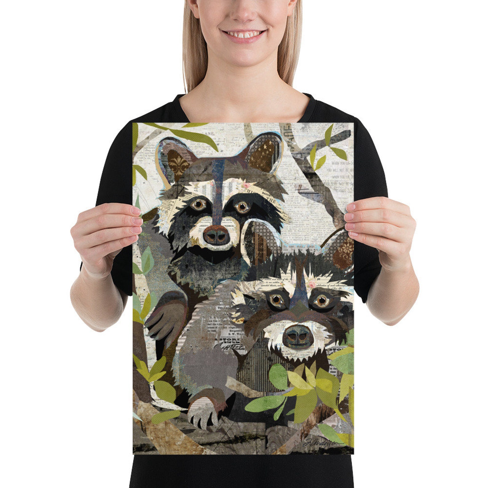 Whimsical Raccoon Collage Art A Rustic & Vintage Style Wall - Etsy