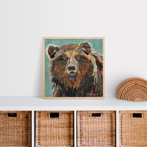 Majestic Montana Grizzly Bear Colorful & Whimsical Fine Art Print for Cabins, Farmhouse, Wildlife and Zoo Animal Decor image 4