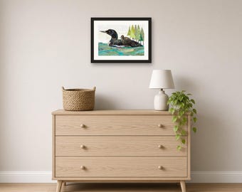 Impresión artística de collage de colimbos caprichosos: decoración colorida para la pared de la habitación de un bebé