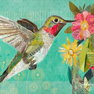 Mom's Hummingbird  - A Cheerful and Colorful Collage Wall Decor Print / Poster for Nurseries, Bedrooms, Kitchens & More