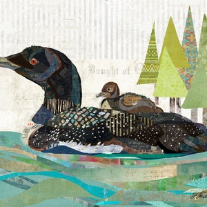 Avon Lake Loons - A Colorful and Whimsical Collage Wall Decor Print / Poster for Nurseries, Bedrooms, Kitchens, Lake Cabins and More!