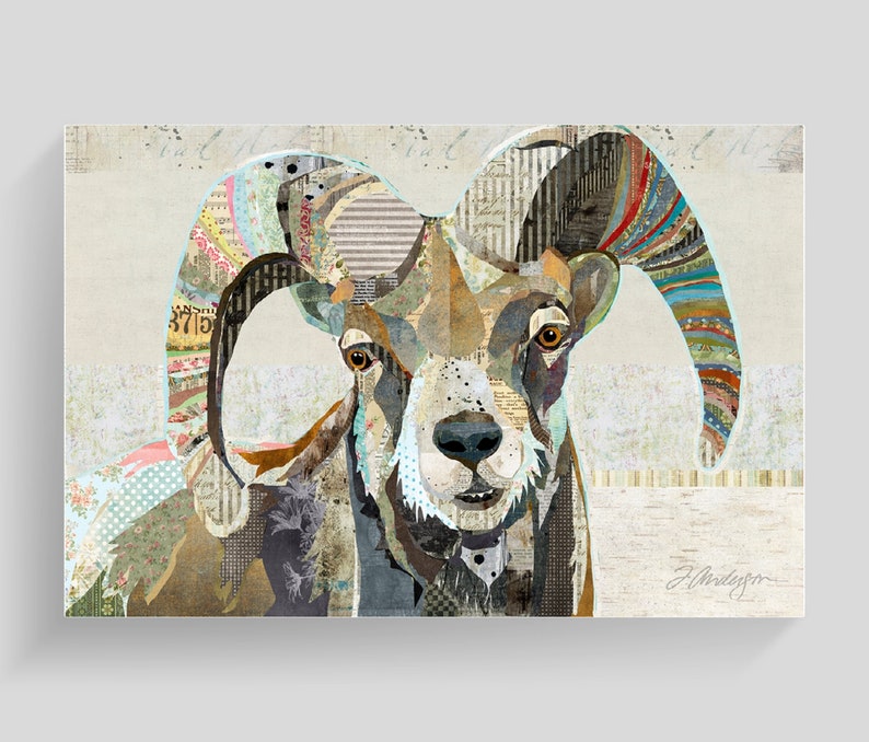 Bighorn Sheep Collage Art Vintage and Rustic Style Fine Art Piece for Farmhouse, Shabby Chic & Western Decor Wrapped Canvas image 6