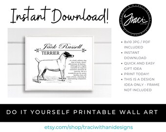 Jack Russell Terrier - Typography Wall Art Print on Canvas Paper With Dog Breed Dictionary Style Definition - INSTANT DOWNLOAD GIFT