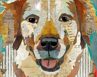 Golden Retriever Collage Art Print – Whimsical Dog Wall Decor