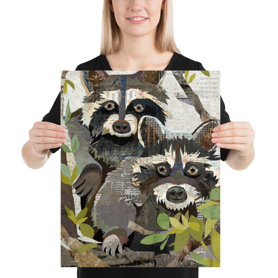 Whimsical Raccoon Collage Art A Rustic & Vintage Style Wall - Etsy